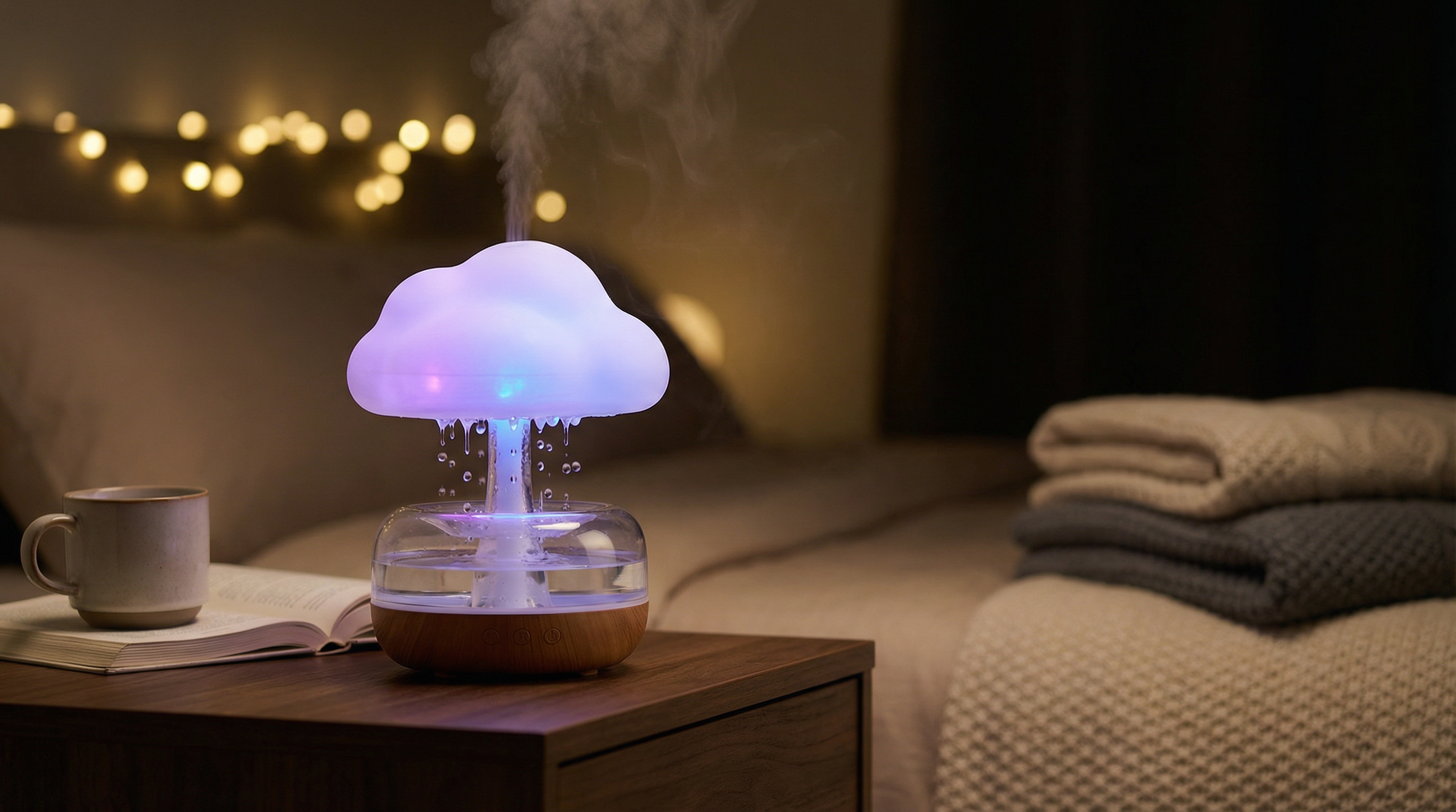 CloudDrop™ Rain Aroma Diffuser | Real Rain Sounds, 7-Color LED Night Light & Aromatherapy